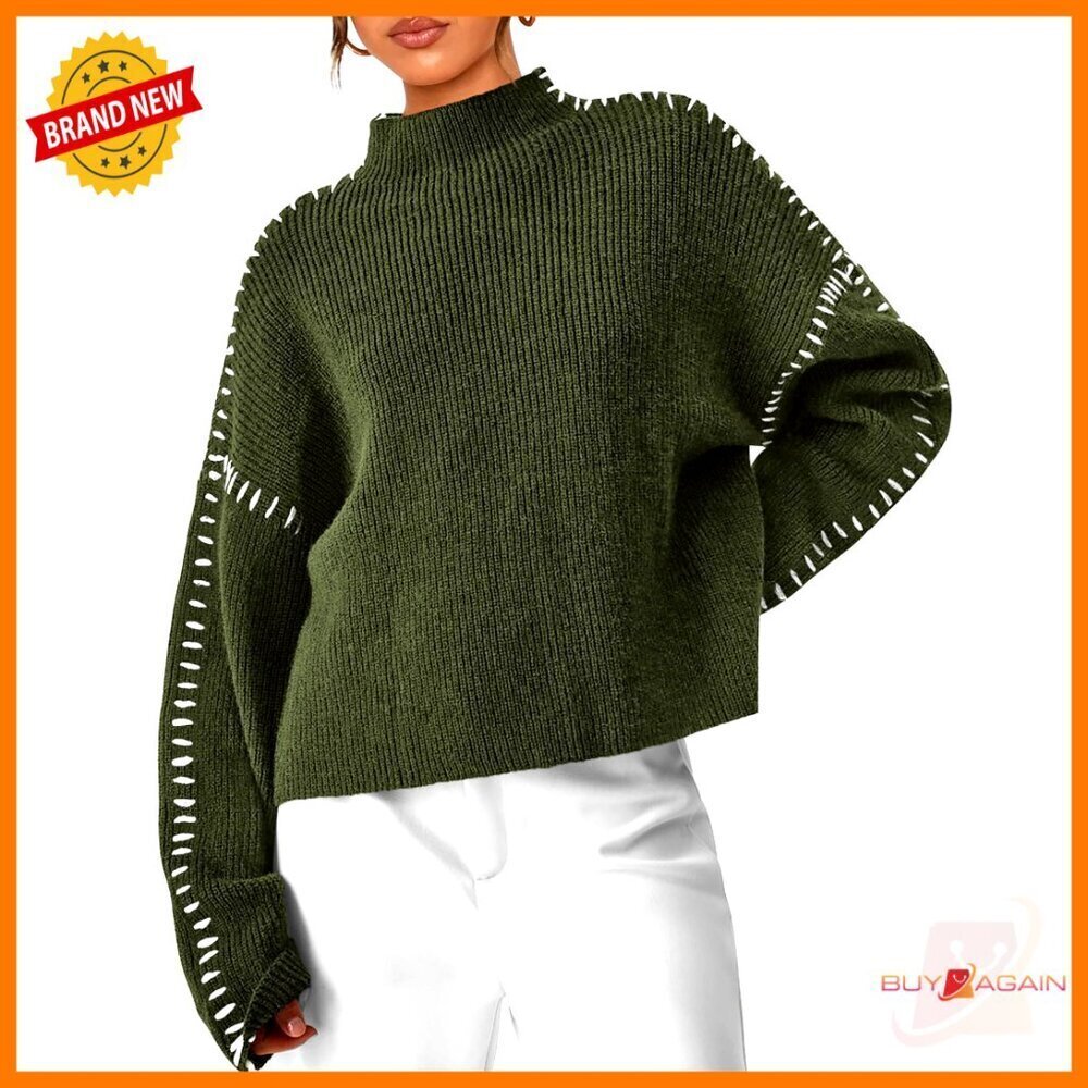 Chunky Knit Mock Neck Oversized Pullover Sweater Cozy Fall Winter Tops